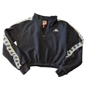 Kappa Black Cropped Quarter Zip Sweatshirt Women's X‎ Small Logo Tape Athleisure
